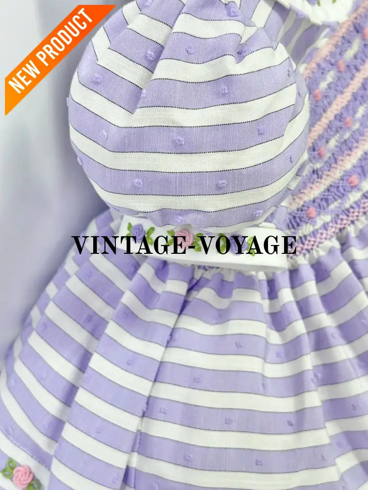 PRE ORDER&GET NEXT WEEK! NEW! OLIVIA LILAC STRIPES FRONT & BACK HAND SMOCKED🧵🪡 DRESS & HAIR BOWS🎀 Baby & Toddler Dresses