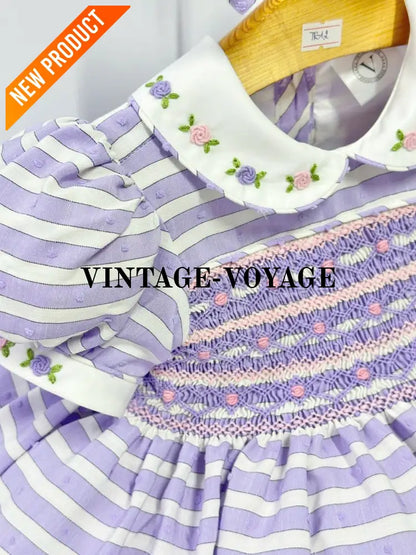 PRE ORDER&GET NEXT WEEK! NEW! OLIVIA LILAC STRIPES FRONT & BACK HAND SMOCKED🧵🪡 DRESS & HAIR BOWS🎀 Baby & Toddler Dresses