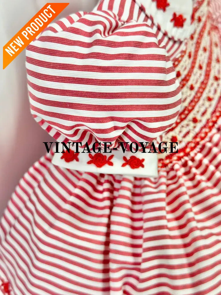 PRE ORDER&GET NEXT WEEK! NEW! OLIVIA RED STRIPES FRONT & BACK HAND SMOCKED🧵🪡 DRESS & HAIR BOWS🎀 Baby & Toddler Dresses