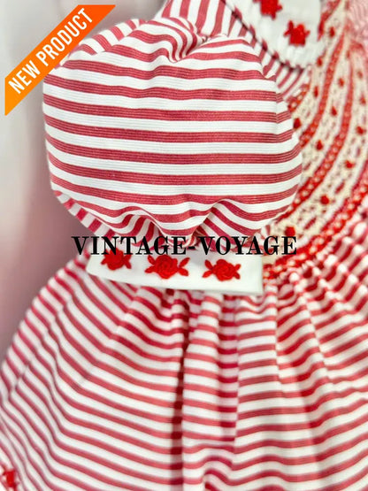 PRE ORDER&GET NEXT WEEK! NEW! OLIVIA RED STRIPES FRONT & BACK HAND SMOCKED🧵🪡 DRESS & HAIR BOWS🎀 Baby & Toddler Dresses