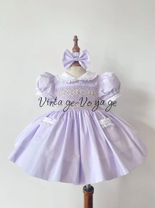 PRE-ORDER&GET NEXT WEEK‼️NEW🤩PASTEL LILAC💜HAND-SMOCKED🧵🪡DRESS,PANTIES(3m to 2y)& HAIR ACCESSORIES🎀🎀 - 3M - Baby &