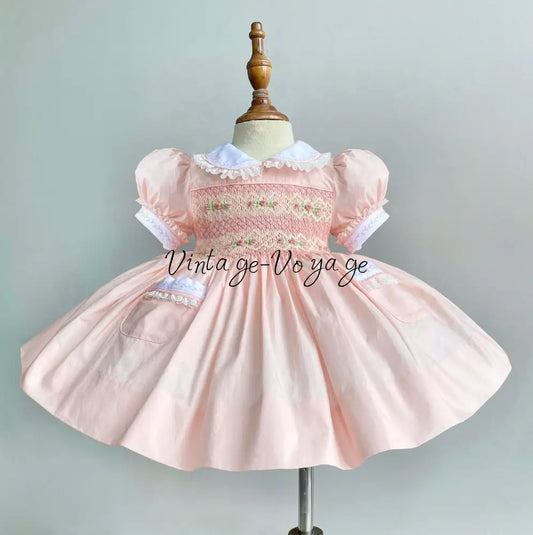 PRE-ORDER&GET NEXT WEEK‼️NEW🤩PASTEL PEACH HAND-SMOCKED🧵🪡DRESS,PANTIES & HAIR ACCESSORIES🎀🎀 - 6M - Baby & Toddler Dresses