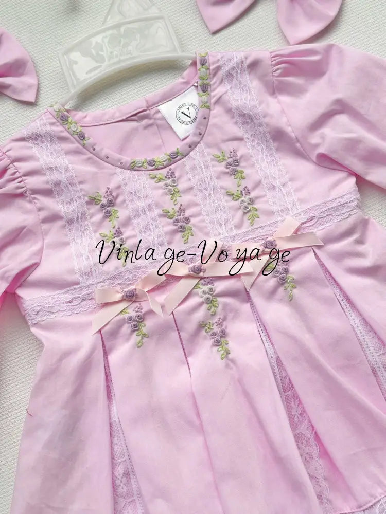 PRE-ORDER & GET NEXT WEEK! NEW! ROSY PINK COTTON HAND-EMBROIDERED LACE & RIBBON PYJAMA SET pyjama set