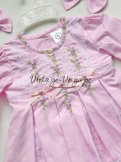 PRE-ORDER & GET NEXT WEEK! NEW! ROSY PINK COTTON HAND-EMBROIDERED LACE & RIBBON PYJAMA SET pyjama set