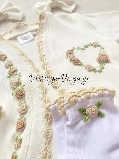 PRE-ORDER & GET NEXT WEEK! NEW SEASON! MIRANDA CREAM COTTON HAND-EMBROIDERED CARDIGAN SOCKS & HAIR ACCESSORIES - Baby &