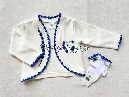PRE-ORDER & GET NEXT WEEK! NEW SEASON! MIRANDA NAVY EMBROIDERED COTTON HAND-EMBROIDERED CARDIGAN SOCKS & HAIR