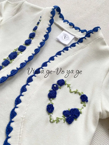 PRE-ORDER & GET NEXT WEEK! NEW SEASON! MIRANDA NAVY EMBROIDERED COTTON HAND-EMBROIDERED CARDIGAN SOCKS & HAIR