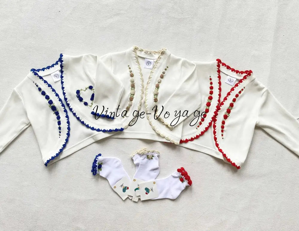PRE-ORDER & GET NEXT WEEK! NEW SEASON! MIRANDA NAVY EMBROIDERED COTTON HAND-EMBROIDERED CARDIGAN SOCKS & HAIR