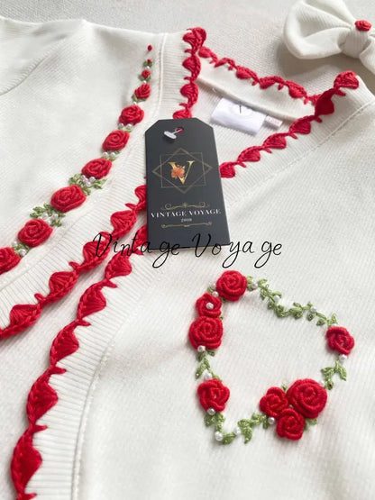 PRE-ORDER & GET NEXT WEEK! NEW SEASON! MIRANDA RED COTTON HAND-EMBROIDERED CARDIGAN SOCKS & HAIR ACCESSORIES - Baby &