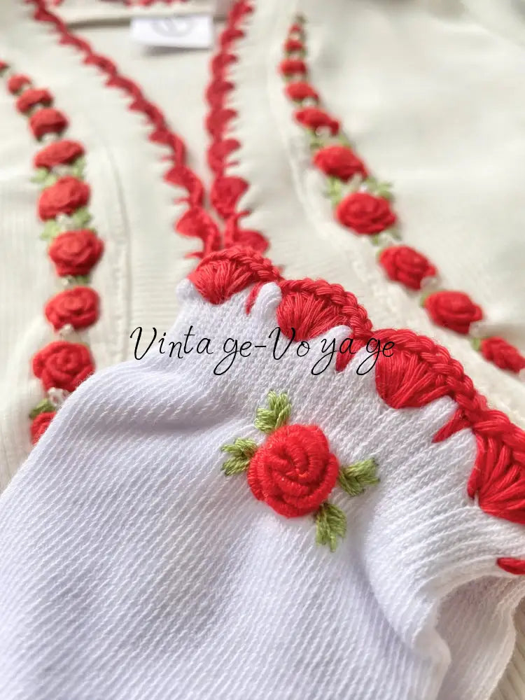 PRE-ORDER & GET NEXT WEEK! NEW SEASON! MIRANDA RED COTTON HAND-EMBROIDERED CARDIGAN SOCKS & HAIR ACCESSORIES - Baby &