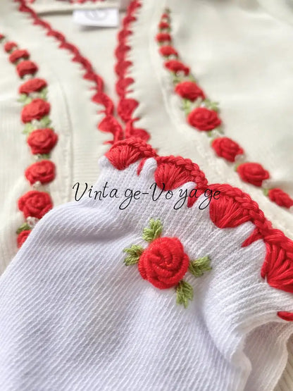 PRE-ORDER & GET NEXT WEEK! NEW SEASON! MIRANDA RED COTTON HAND-EMBROIDERED CARDIGAN SOCKS & HAIR ACCESSORIES - Baby &