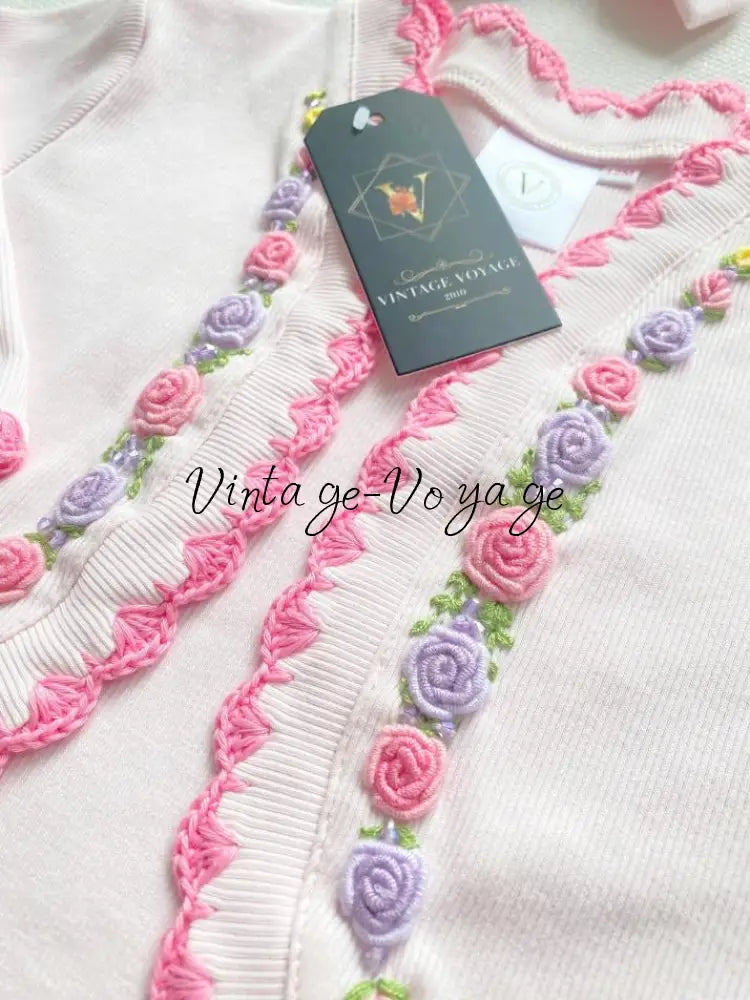PRE-ORDER & GET NEXT WEEK‼️NEW SEASON🍁OLIVIA BABY PINK🌸COTTON HAND-EMBROIDERED🧵🪡CARDIGAN SOCKS & HAIR ACCESSORIES🎀