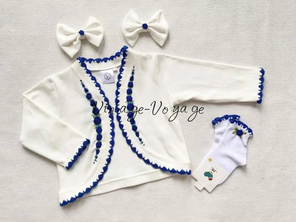PRE-ORDER & GET NEXT WEEK‼️NEW SEASON🍁🎄OLIVIA NAVY DETAILS💙COTTON HAND-EMBROIDERED🧵🪡CARDIGAN SOCKS & HAIR ACCESSORIES🎀