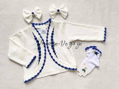PRE-ORDER & GET NEXT WEEK‼️NEW SEASON🍁🎄OLIVIA NAVY DETAILS💙COTTON HAND-EMBROIDERED🧵🪡CARDIGAN SOCKS & HAIR ACCESSORIES🎀