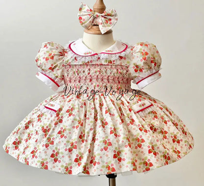 PRE-ORDER & GET NEXT WEEK! NEW! STRAWBERRY COTTON HAND-SMOCKED🧵🪡DRESS,PANTIES & HAIR ACCESSORIES 6M Baby & Toddler