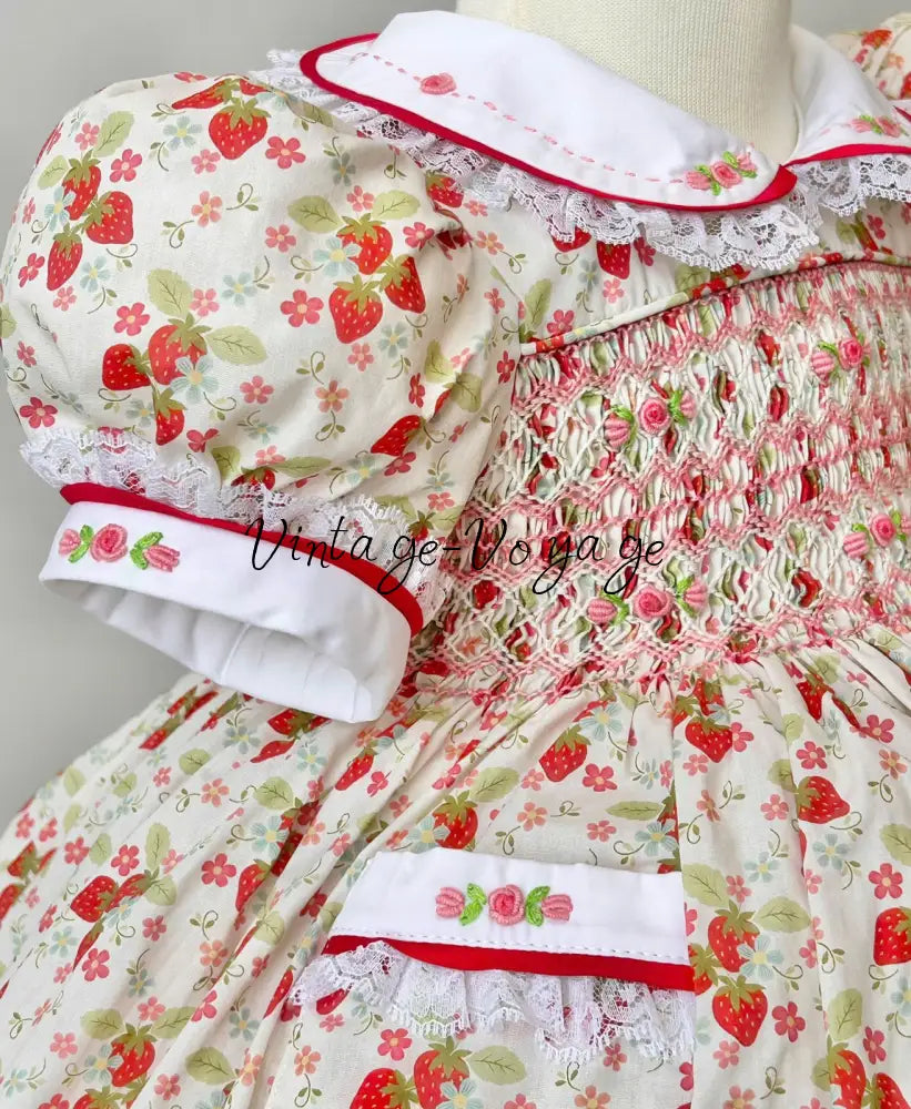PRE-ORDER & GET NEXT WEEK! NEW! STRAWBERRY COTTON HAND-SMOCKED🧵🪡DRESS,PANTIES & HAIR ACCESSORIES Baby & Toddler Dresses