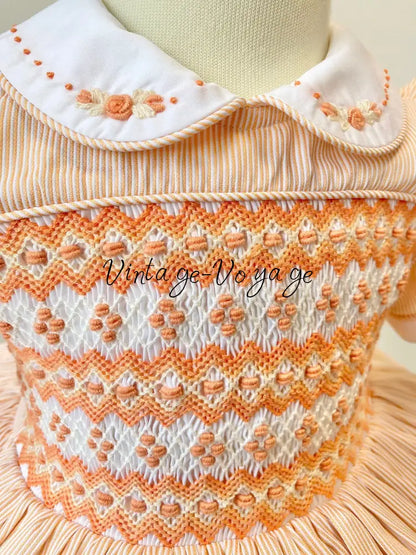 PRE-ORDER & GET NEXT WEEK! NEW!TAMMY PEACH 👗 STRIPES HAND-SMOCKED🧵🪡DRESS & HAIR ACCESSORIES🎀 Baby & Toddler Dresses