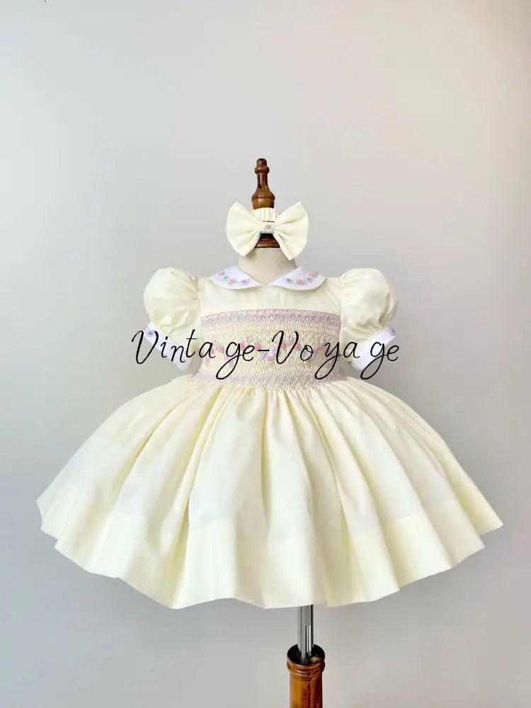 PRE-ORDER & GET NEXT WEEK! NEW! VIOLA BISCUIT FRONT & BACK HAND SMOCKED🧵🪡DRESS,PANTIES & HAIR ACCESSORIES🎀🩲 - 3 months