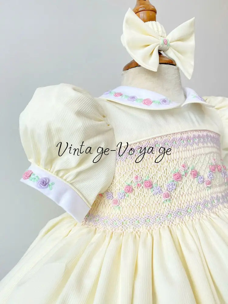 PRE-ORDER & GET NEXT WEEK! NEW! VIOLA BISCUIT FRONT & BACK HAND SMOCKED🧵🪡DRESS,PANTIES & HAIR ACCESSORIES🎀🩲 - Baby &
