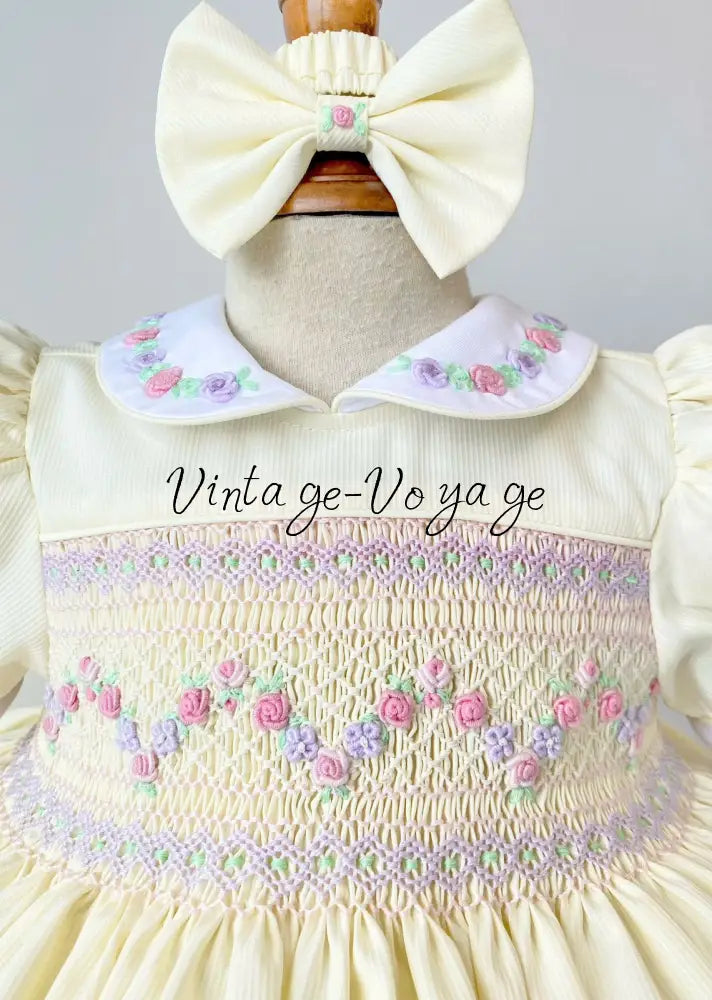 PRE-ORDER & GET NEXT WEEK! NEW! VIOLA BISCUIT FRONT & BACK HAND SMOCKED🧵🪡DRESS,PANTIES & HAIR ACCESSORIES🎀🩲 - Baby &