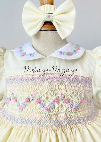 PRE-ORDER & GET NEXT WEEK! NEW! VIOLA BISCUIT FRONT & BACK HAND SMOCKED🧵🪡DRESS,PANTIES & HAIR ACCESSORIES🎀🩲 - Baby &