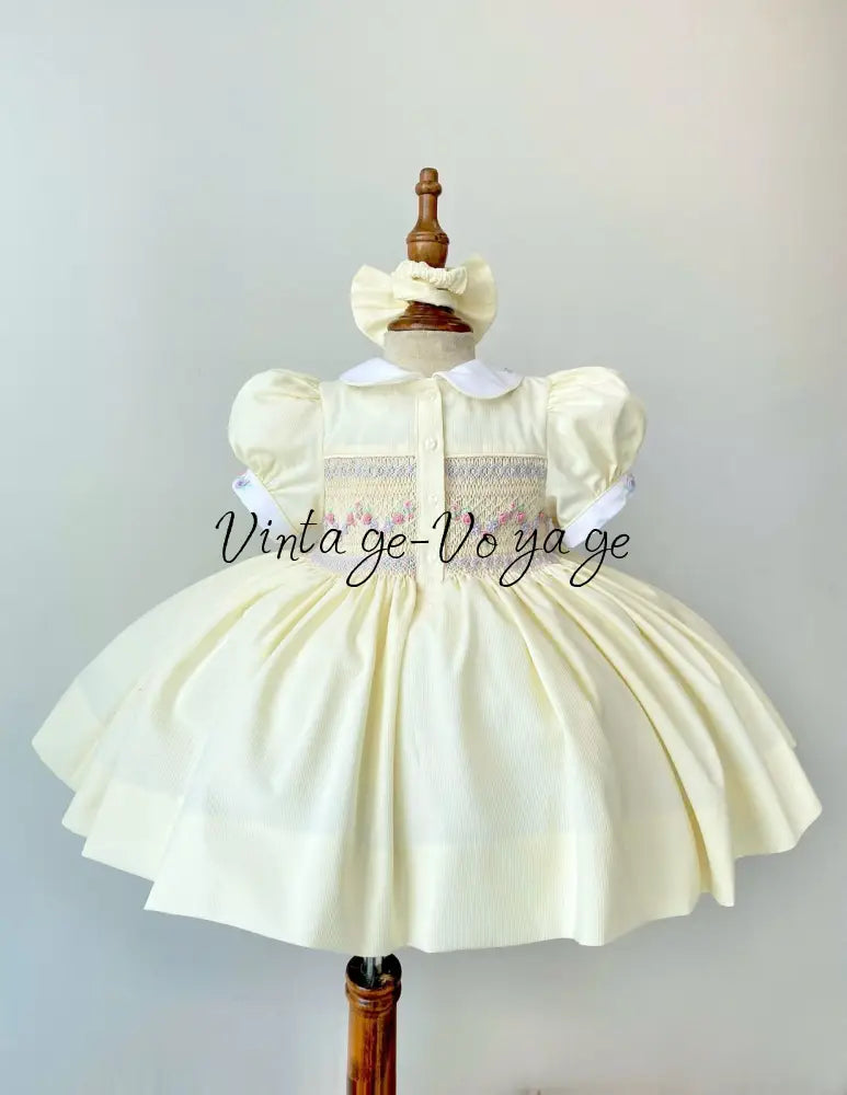 PRE-ORDER & GET NEXT WEEK! NEW! VIOLA BISCUIT FRONT & BACK HAND SMOCKED🧵🪡DRESS,PANTIES & HAIR ACCESSORIES🎀🩲 - Baby &