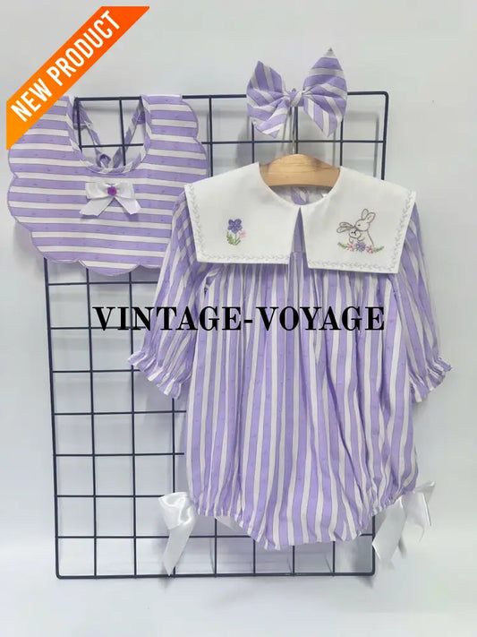 PRE ORDER&GET NEXT WEEK! NEW! VIVI RED STRIPED HAND EMBROIDERED BABY ROMPER BIB & HAIR ACCESSORIES SET NB 1M Baby &