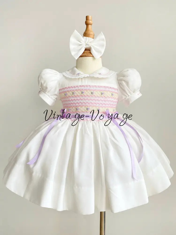 PRE-ORDER & GET NEXT WEEK! NEW! VIVIANA ROSE BISCUIT HAND-SMOCKED DRESS & ACCESSORIES - 3m - Baby & Toddler Dresses