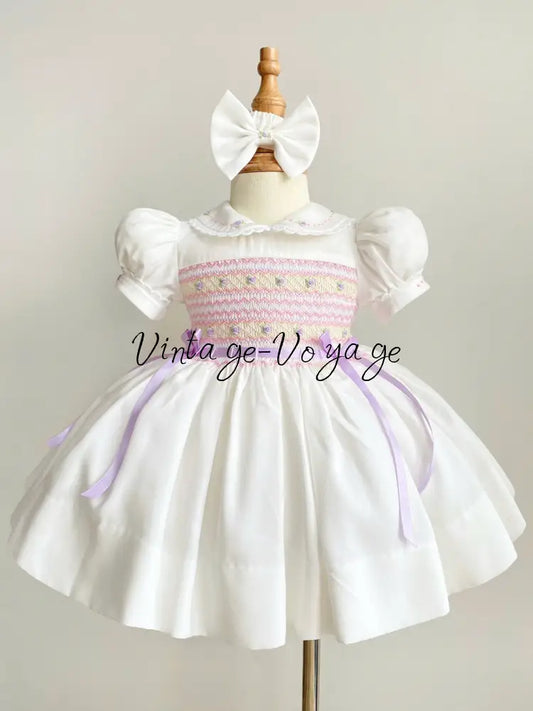PRE-ORDER & GET NEXT WEEK! NEW! VIVIANA ROSE BISCUIT HAND-SMOCKED DRESS & ACCESSORIES - 3m - Baby & Toddler Dresses