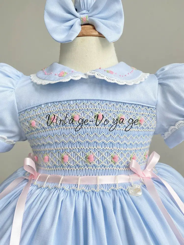PRE-ORDER & GET NEXT WEEK‼️NEW☔️VIVIANA ROSE SKY BLUE HAND-SMOCKED 🧵🪡👑DRESS & ACCESSORIES🎀 - Baby & Toddler Dresses