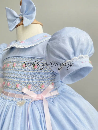 PRE-ORDER & GET NEXT WEEK‼️NEW☔️VIVIANA ROSE SKY BLUE HAND-SMOCKED 🧵🪡👑DRESS & ACCESSORIES🎀 - Baby & Toddler Dresses