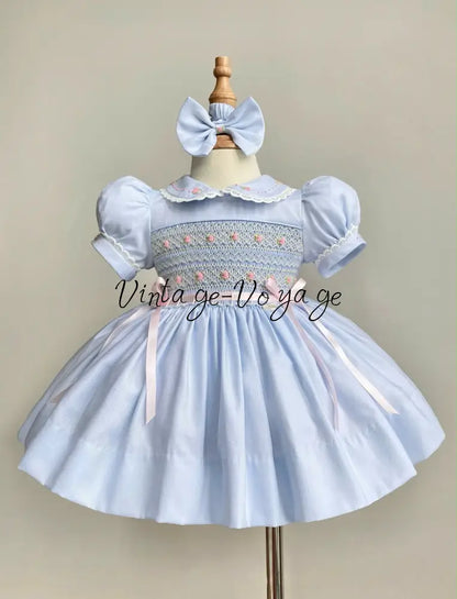 PRE-ORDER & GET NEXT WEEK‼️NEW☔️VIVIANA ROSE SKY BLUE HAND-SMOCKED 🧵🪡👑DRESS & ACCESSORIES🎀 - Baby & Toddler Dresses