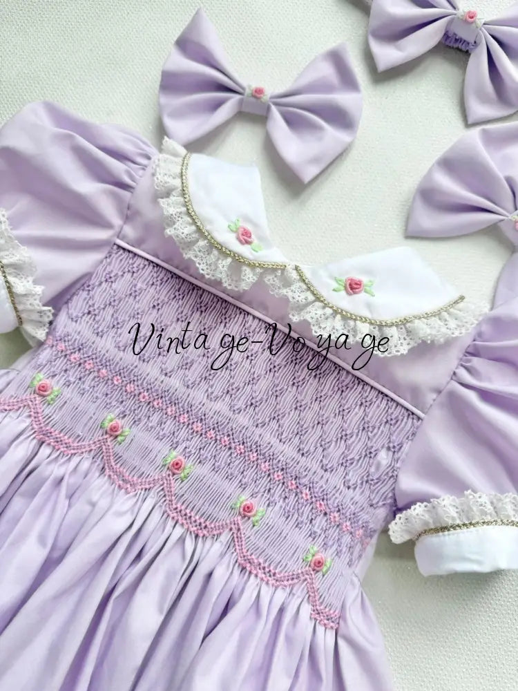 PRE-ORDER & GET NEXT WEEK! OLGA LILAC HAND-SMOCKED ROMPER & HAIR ACCESSORIES🎀 Baby & Toddler Outfits