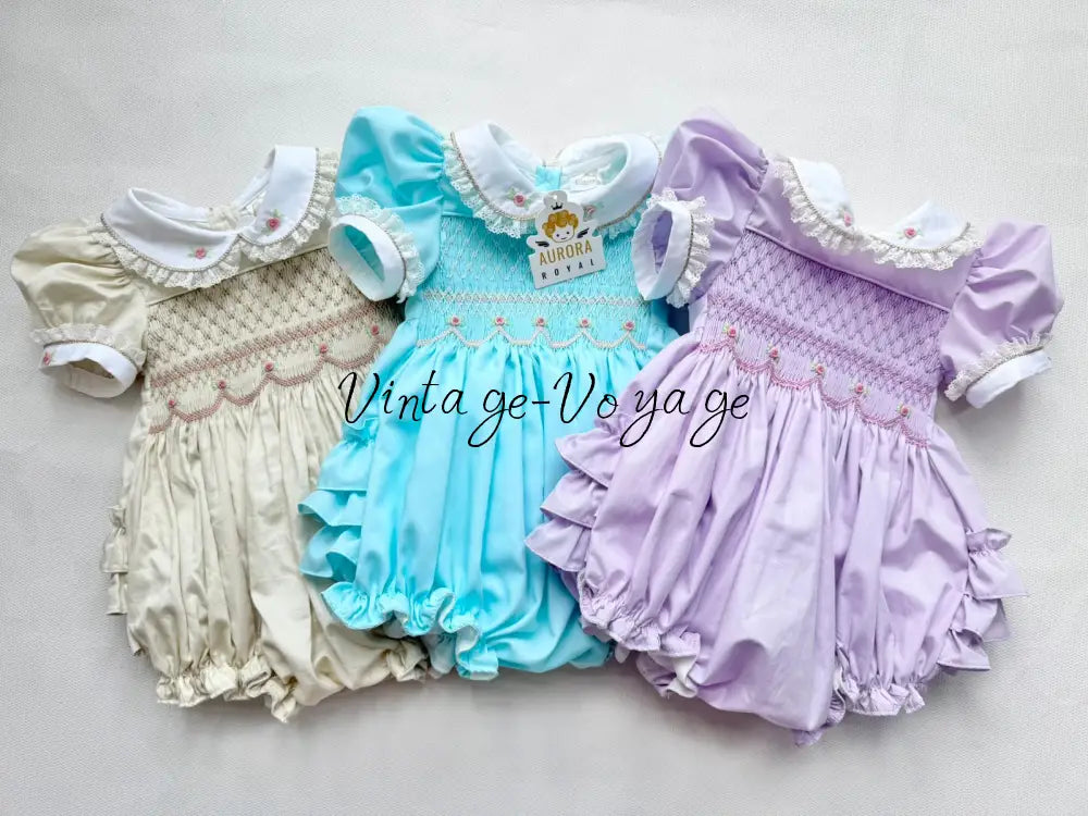 PRE-ORDER & GET NEXT WEEK! OLGA TURQUOISE HAND-SMOCKED ROMPER & HAIR ACCESSORIES🎀 Baby & Toddler Outfits