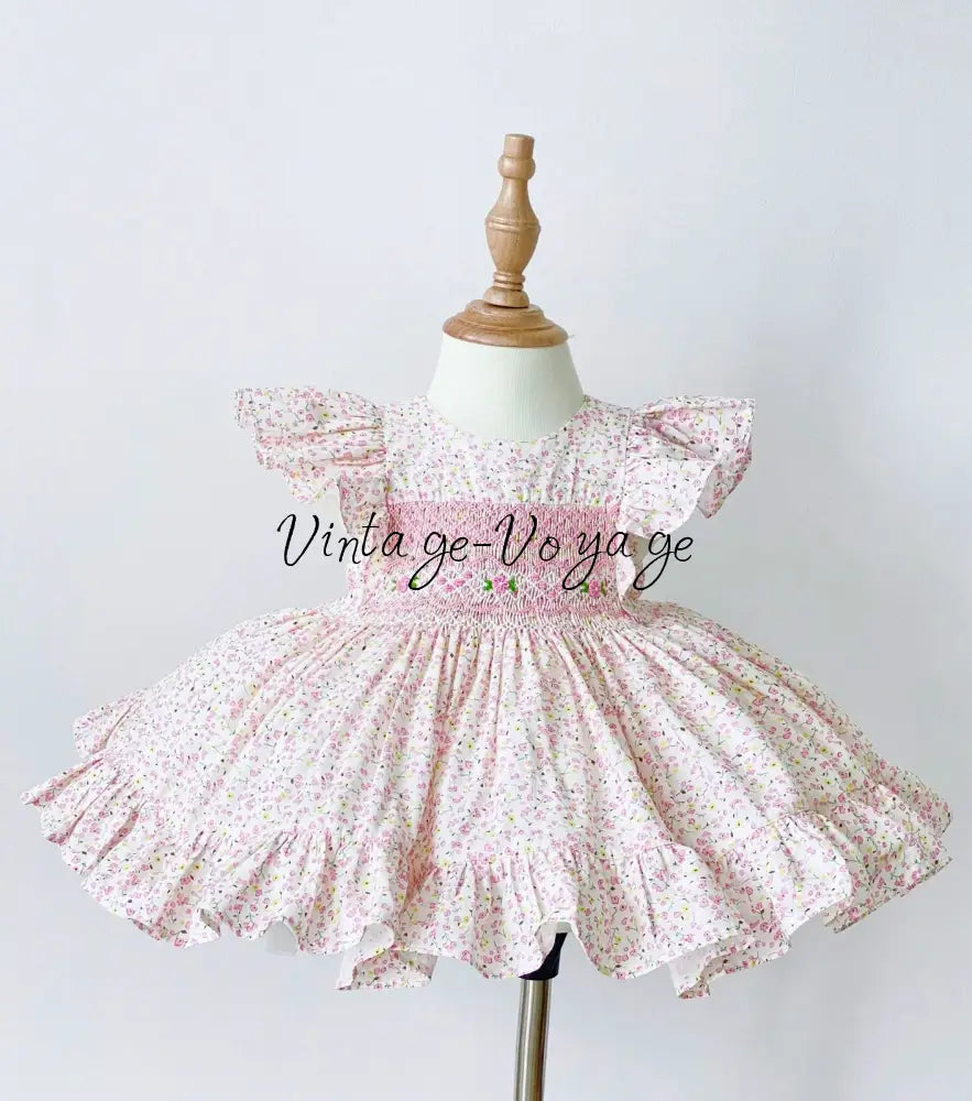 PRE-ORDER&GET NEXT WEEK! OLIVIA PINK PRINT⚜️HAND-SMOCKED DRESS,🧵🪡KNICKERS BAG & HAIR BOWS🎀 6M Baby & Toddler Dresses