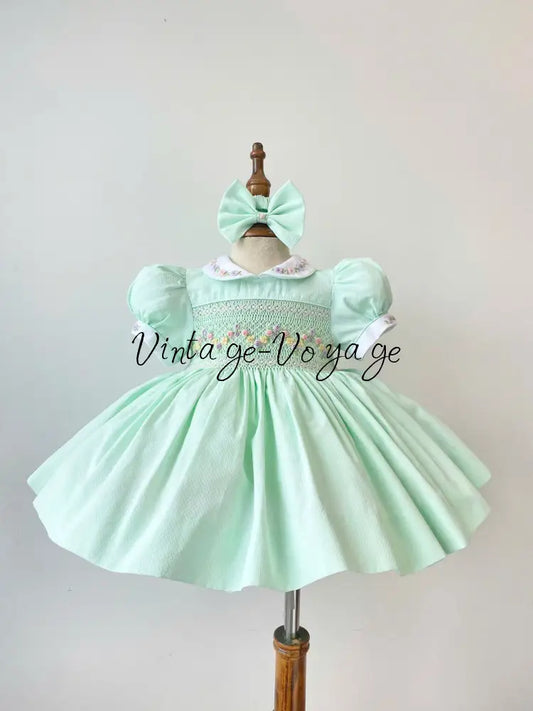 PRE-ORDER & GET NEXT WEEK! VIOLA MINT👼FRONT & BACK HAND SMOCKED🧵🪡DRESS,PANTIES & HAIR ACCESSORIES🎀🩲 - Baby & Toddler