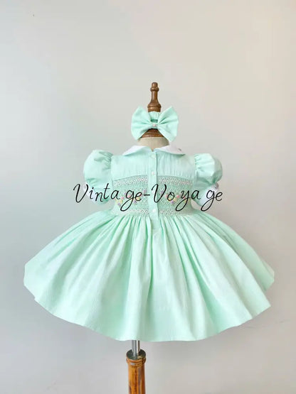 PRE-ORDER & GET NEXT WEEK! VIOLA MINT👼FRONT & BACK HAND SMOCKED🧵🪡DRESS,PANTIES & HAIR ACCESSORIES🎀🩲 - Baby & Toddler