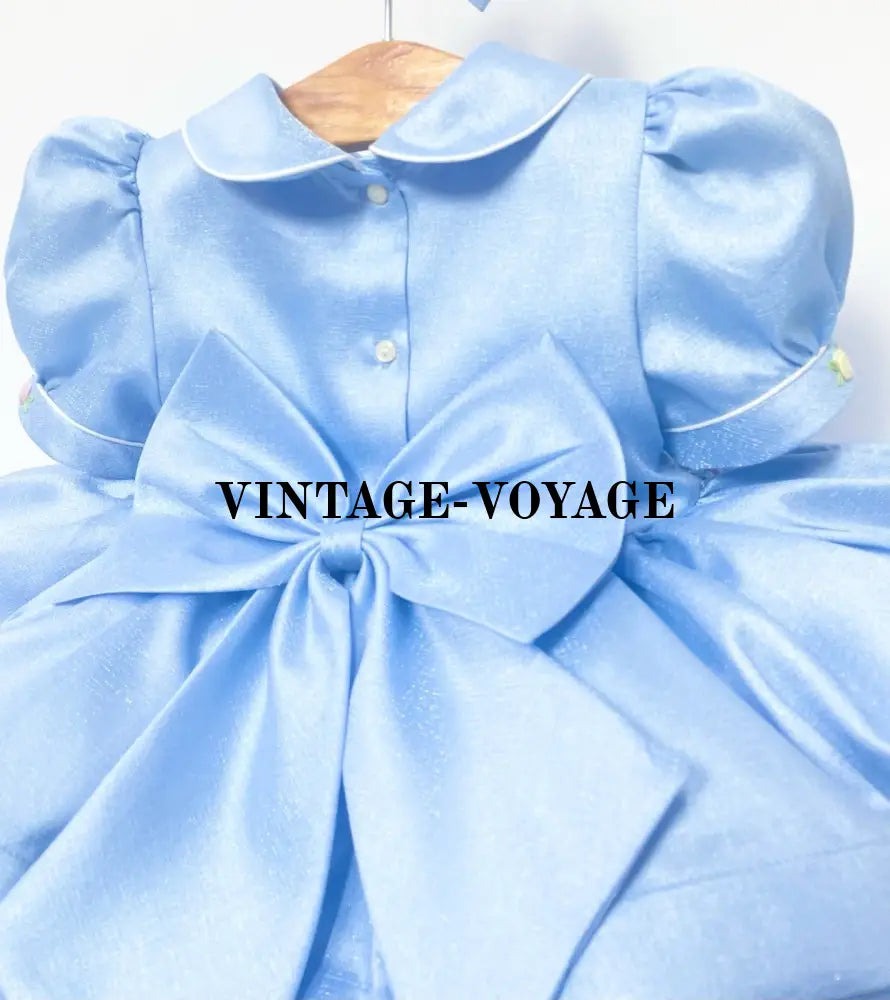 PRE-ORDER LUNA BLUE TAFFETA HAND-SMOCKED DRESS & BOWS OR HEADBAND Baby & Toddler Dresses