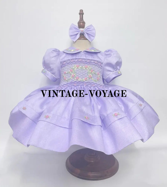 PRE-ORDER LUNA LILAC TAFFETA HAND-SMOCKED DRESS & BOWS OR HEADBAND 6M Baby & Toddler Dresses