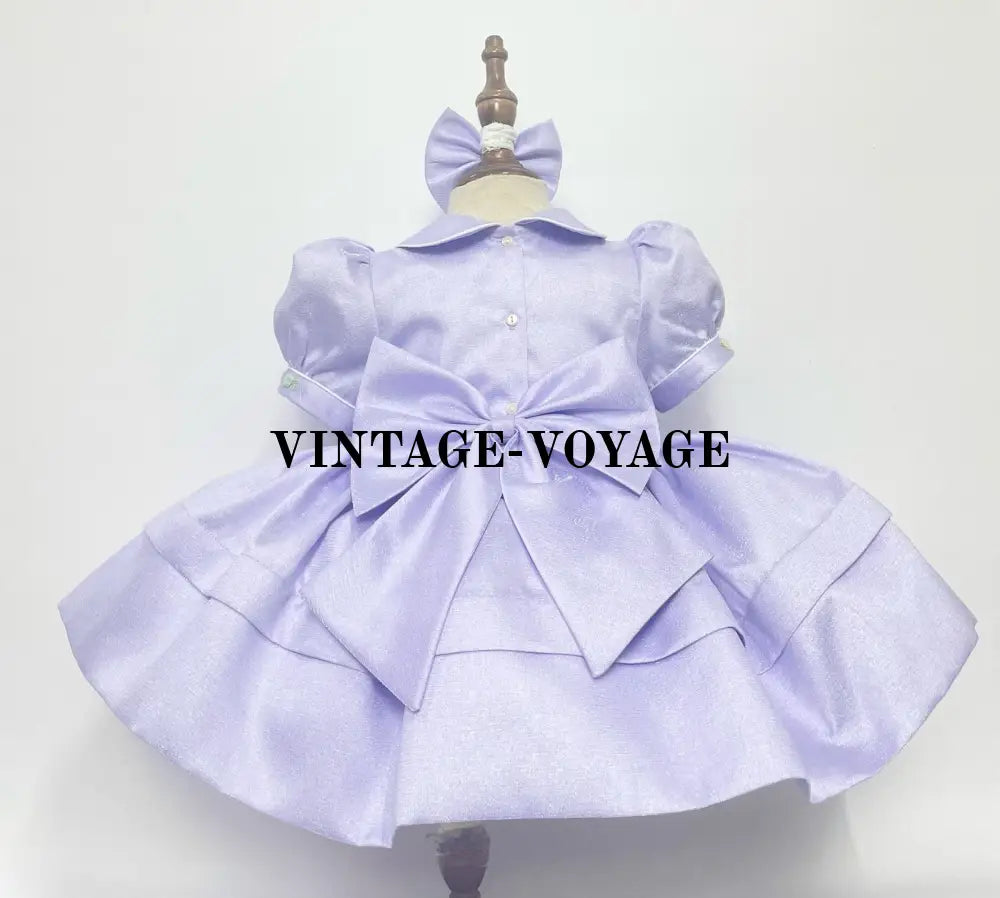 PRE-ORDER LUNA LILAC TAFFETA HAND-SMOCKED DRESS & BOWS OR HEADBAND Baby & Toddler Dresses