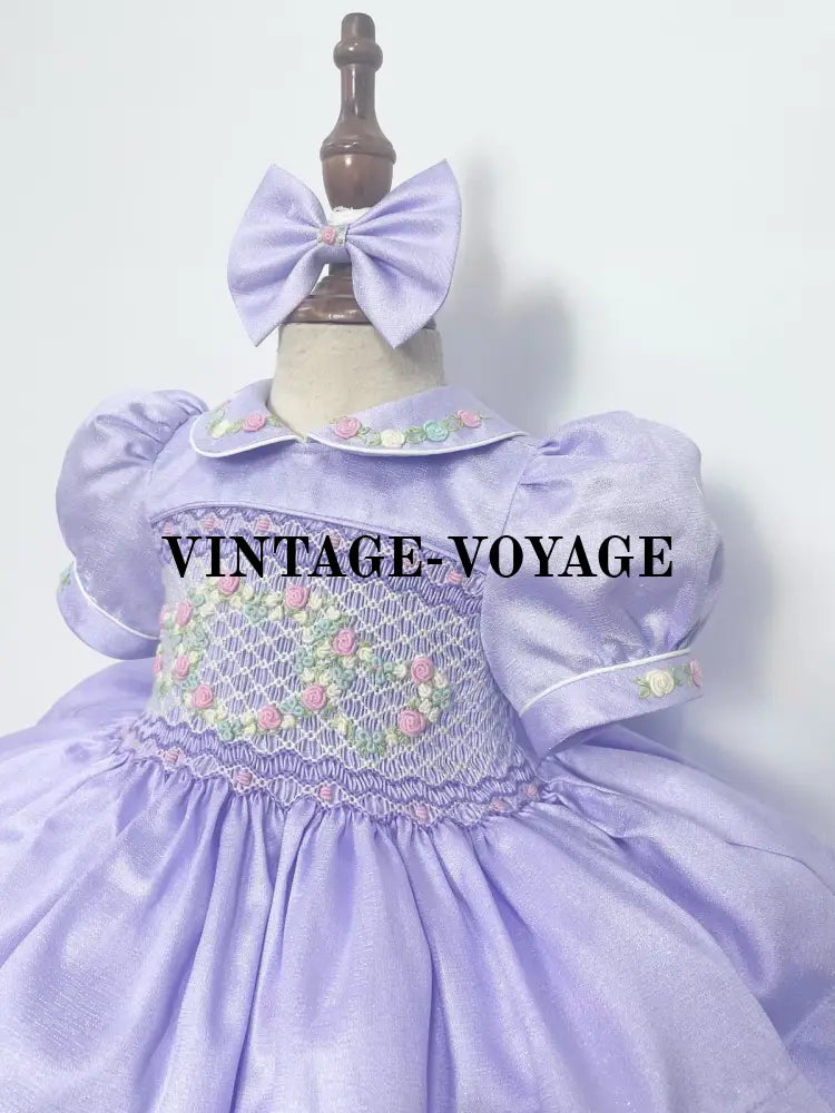 PRE-ORDER LUNA LILAC TAFFETA HAND-SMOCKED DRESS & BOWS OR HEADBAND Baby & Toddler Dresses