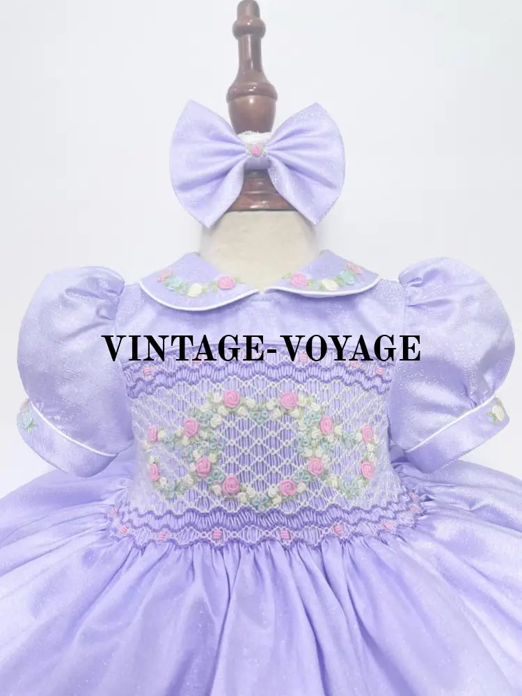 PRE-ORDER LUNA LILAC TAFFETA HAND-SMOCKED DRESS & BOWS OR HEADBAND Baby & Toddler Dresses