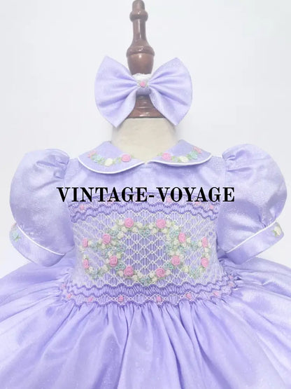 PRE-ORDER LUNA LILAC TAFFETA HAND-SMOCKED DRESS & BOWS OR HEADBAND Baby & Toddler Dresses
