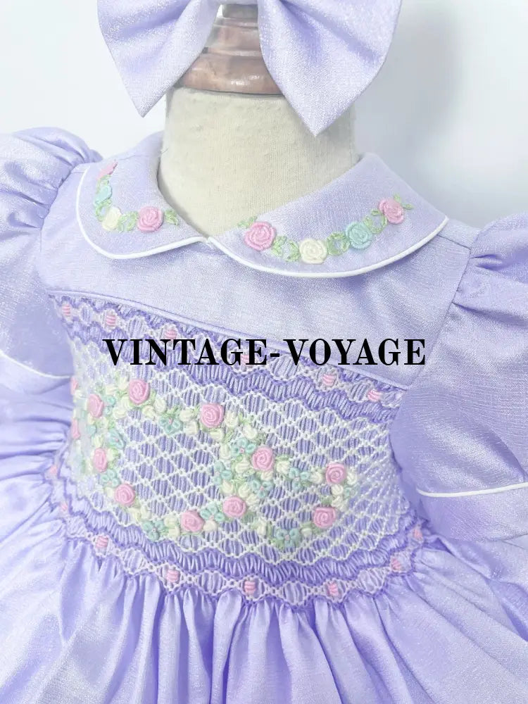 PRE-ORDER LUNA LILAC TAFFETA HAND-SMOCKED DRESS & BOWS OR HEADBAND Baby & Toddler Dresses