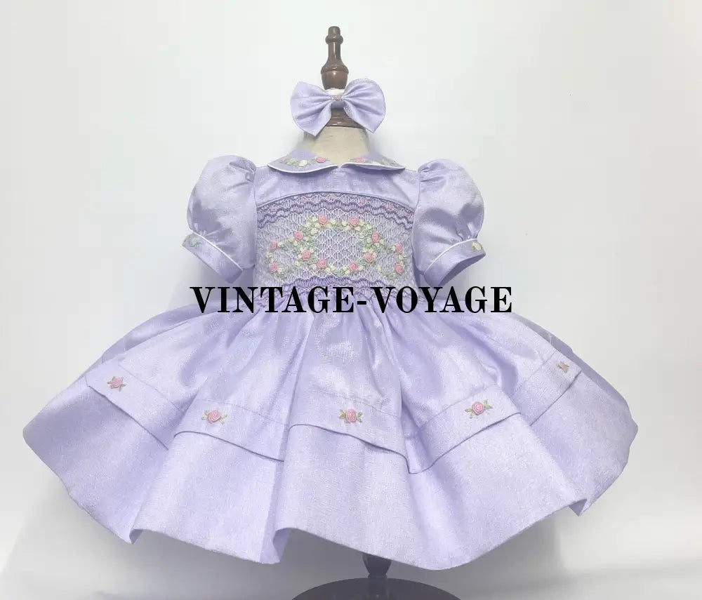 PRE-ORDER LUNA LILAC TAFFETA HAND-SMOCKED DRESS & BOWS OR HEADBAND Baby & Toddler Dresses