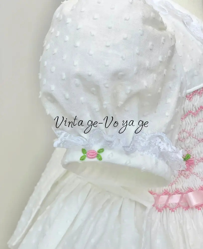 PRE-ORDER❣️NEW👑AURORA🧚🏻‍♀️🧚WHITE & PINK🎂HAND-SMOCKED🧵🪡DRESS BONNET BIB,KNICKERS & HEADBAND SET🎀 Baby & Toddler Dresses