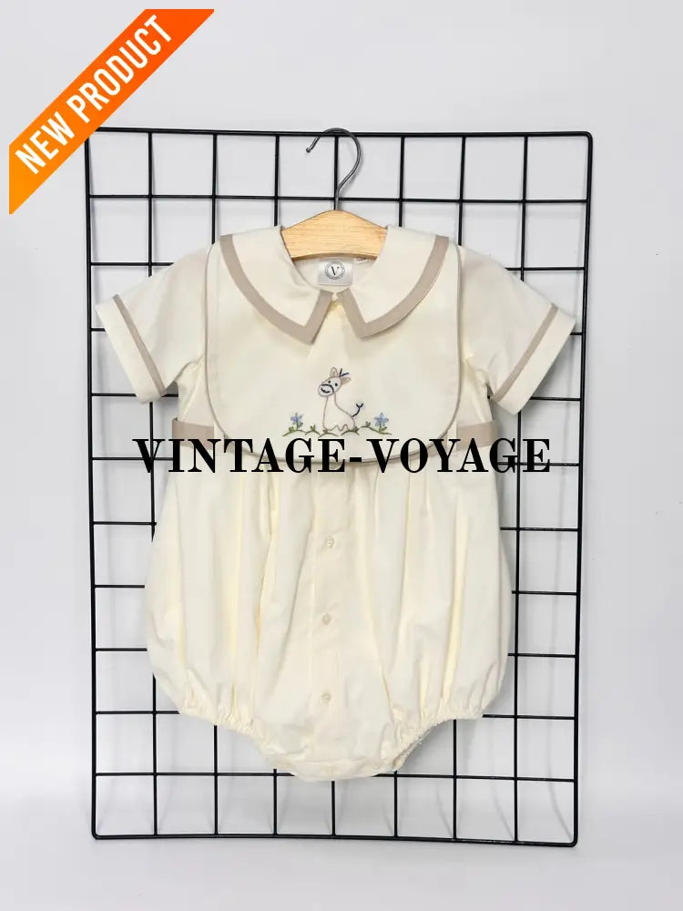 PRE ORDER‼️NEW🤩BAMBINO BISCUIT🍦 HAND EMBROIDERED🧵🪡BABY BOYS ROMPER & BIB🦒 Baby & Toddler Outfits