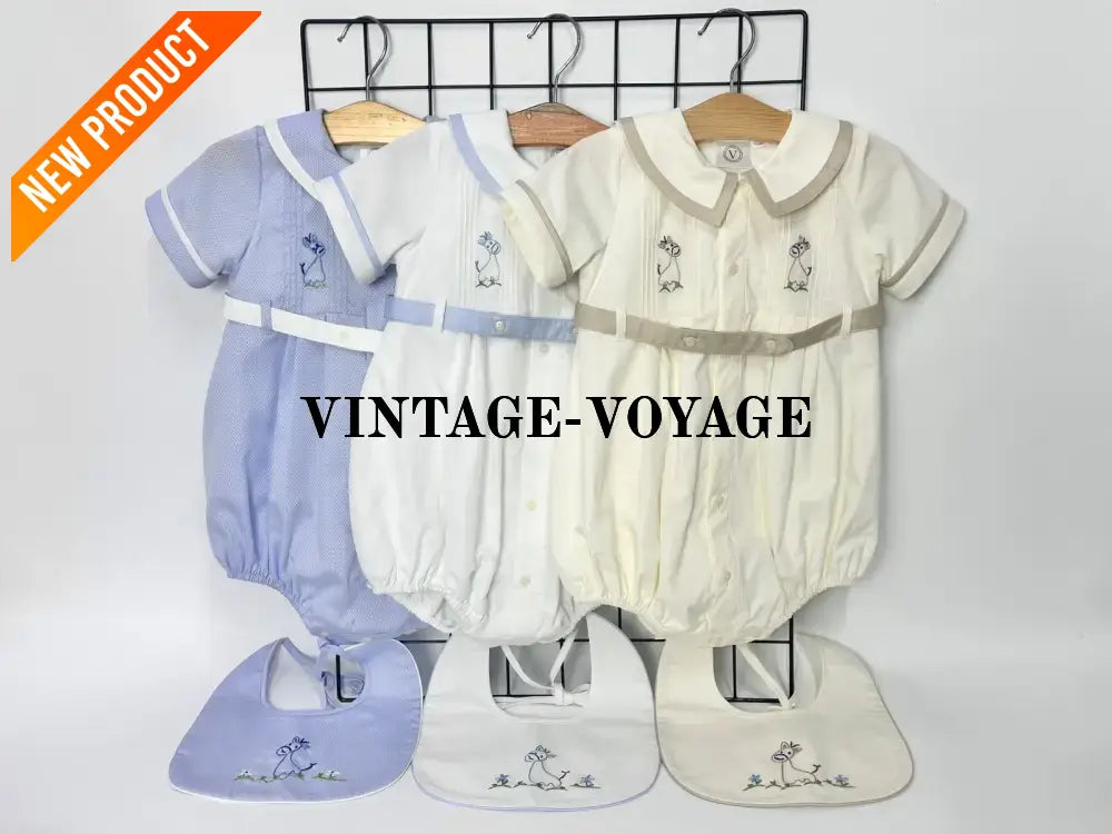 PRE ORDER‼️NEW🤩BAMBINO BISCUIT🍦 HAND EMBROIDERED🧵🪡BABY BOYS ROMPER & BIB🦒 Baby & Toddler Outfits