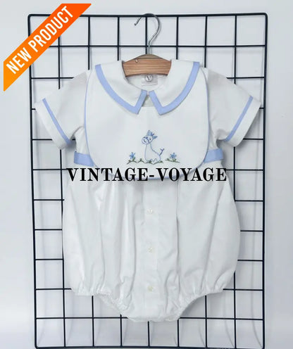 PRE ORDER‼️NEW🤩BAMBINO WHITE HAND EMBROIDERED🧵🪡BABY BOYS ROMPER & BIB🦒 Baby & Toddler Outfits