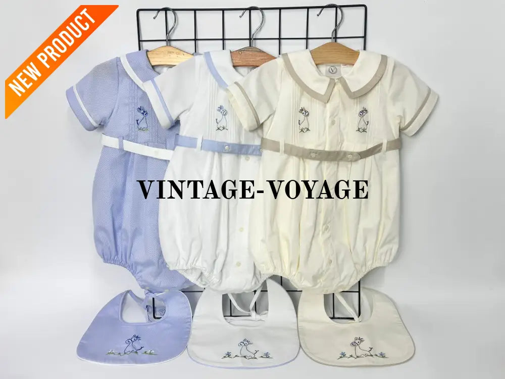 PRE ORDER‼️NEW🤩BAMBINO WHITE HAND EMBROIDERED🧵🪡BABY BOYS ROMPER & BIB🦒 Baby & Toddler Outfits